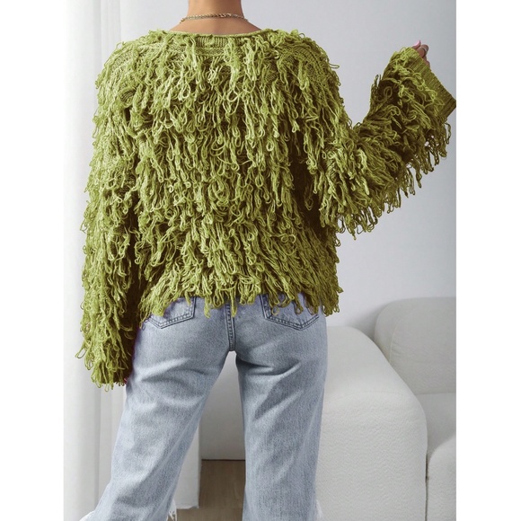 Green Fuzzy Open Knit Cardigan - Picture 4 of 8